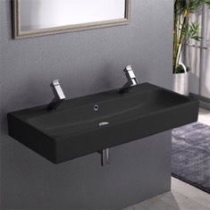 Trough Black Ceramic Wall Mounted or Vessel Sink